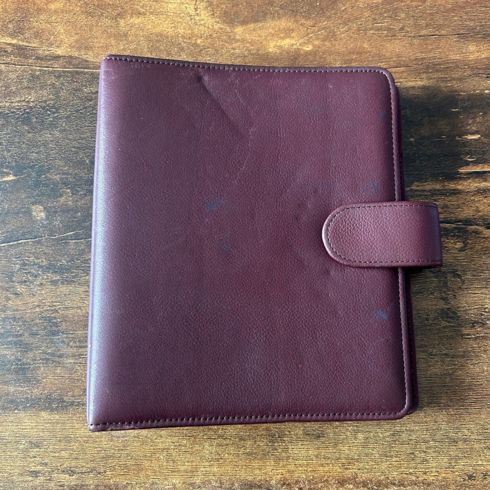 Franklin Planner Binder Leather Burgundy 7 Ring Organizer Snap Closure Good